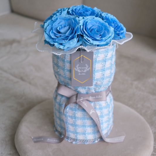 Sky Blue Chanel Style Round Rose Bouquet